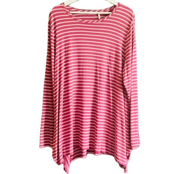 LOGO Lori Goldstein Women's Angle Stripe Knit Asymmetric Hem Long Sleeve Tee XL - Picture 4 of 13